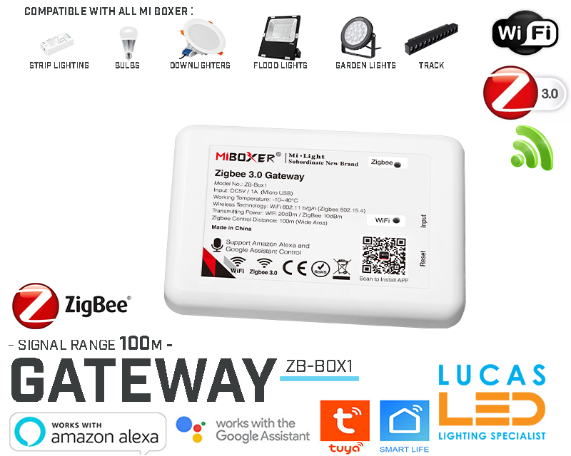 Zigbee 3.0 Gateway Router Wired • MiBoxer • 8 Zone • 2.4G • Wireless • WiFi Controller • Compatible • Smart Lighting System • WL-Box1Z