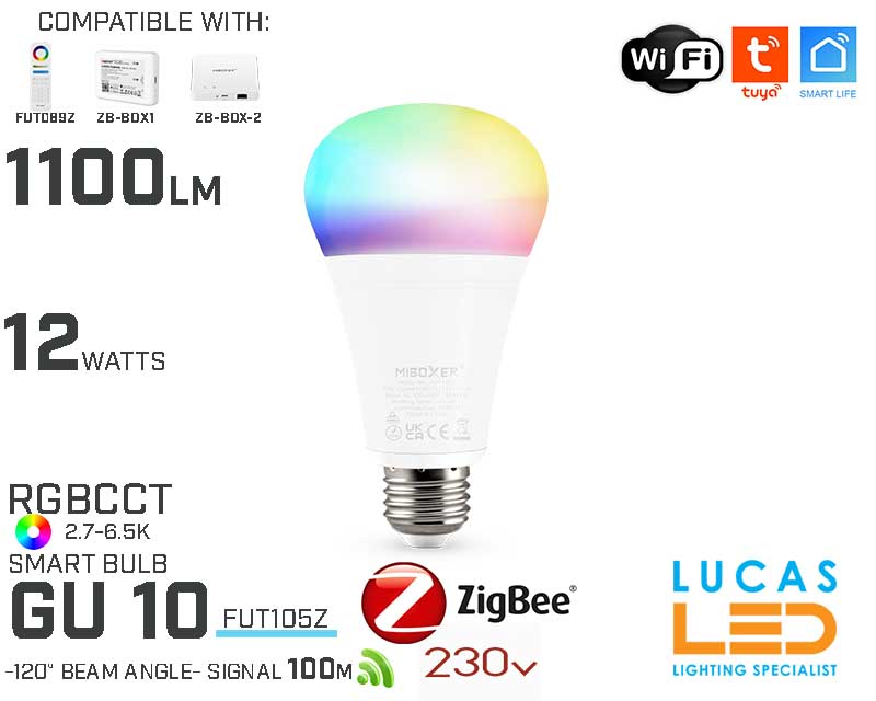GU10 Bulb • RGB + CCT • 12W • 1100LM • WiFi • Smart Lighting System • Wireless • MiBoxer • MiLight • FUT105Z • 230V