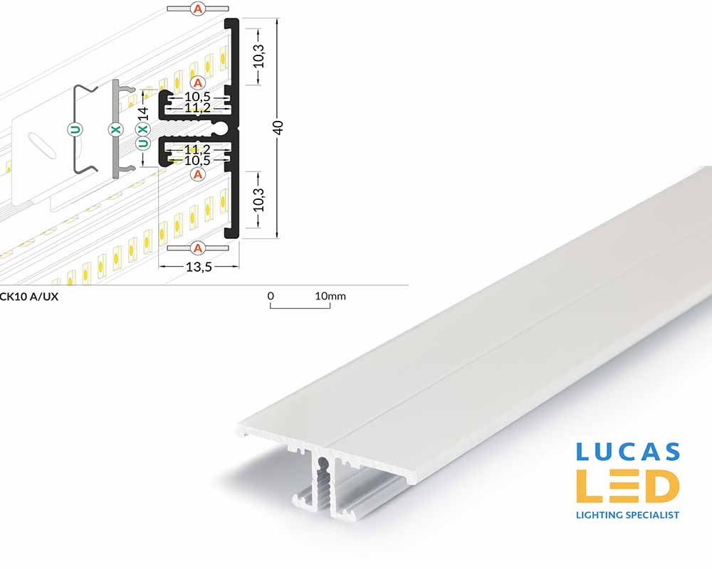 17 pcs ONLY - model DISCONTINUED - LED Special Application Profile - Back10 - Up/Down light , Vertical lighting - WHITE , 2m