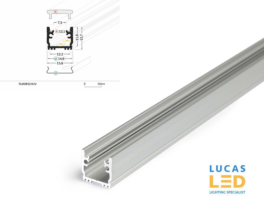 Last 21 pcs - model DISCONTINUED -SILVER LED Recessed Profile , FLOOR12 - IP65 - Floor Lighting - 2M - full SET