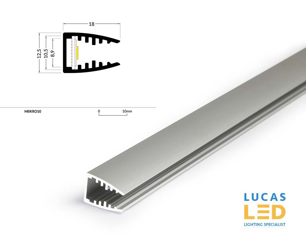 Last 6 pcs - model DISCONTINUED - SILVER LED Glass Profile MIKRO10 - 2M - full SET
