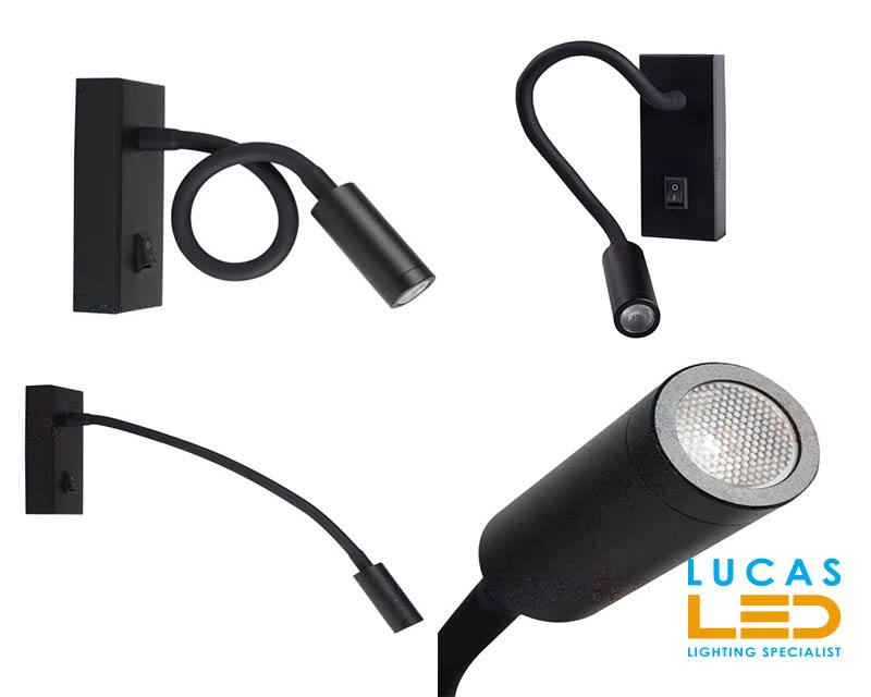 LED Wall mounted light - 2.7W - 3000K - 100lm - IP20 - surface - flexible bedside- reading lamp - TONIL Black