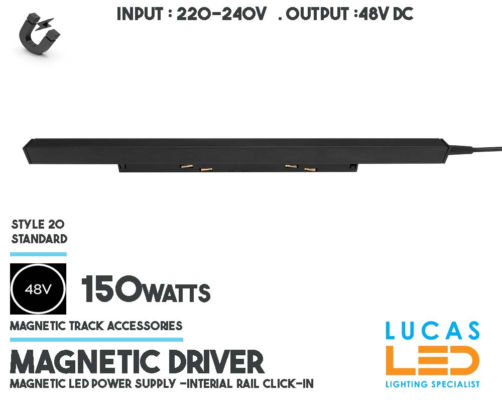  Internal Driver 150w 48V • Magnetic Track Rail 48V • Click-in • Supply 230V • Single Circuit •Black body• for Magnetic Track Only