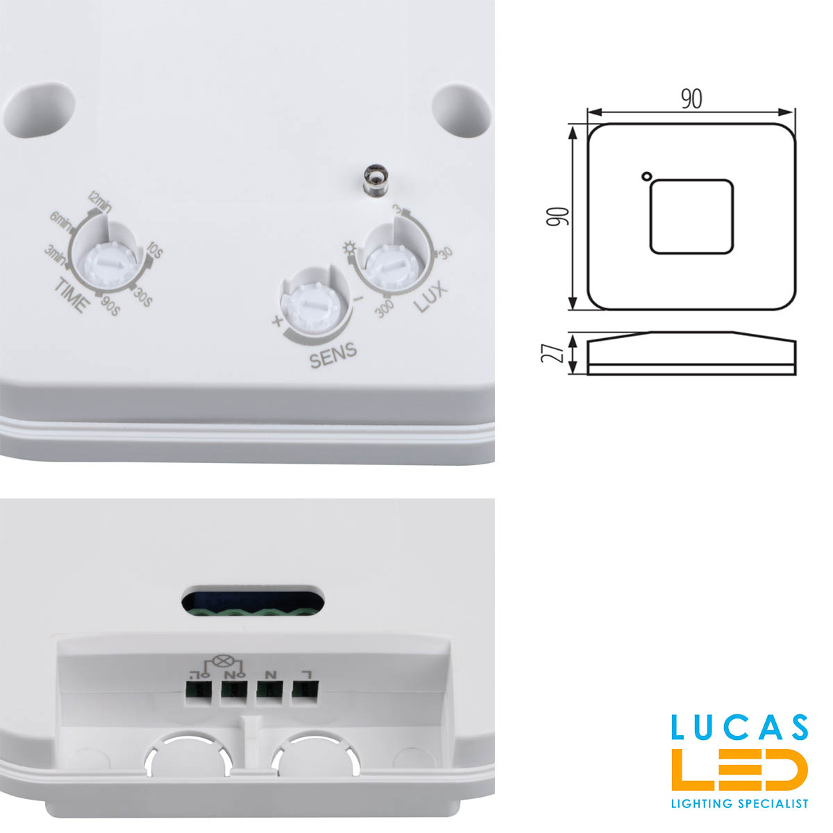 Microwave Motion Sensor - IP20 -  vertical angle 360° - 220/240 AC - SQMOTION White