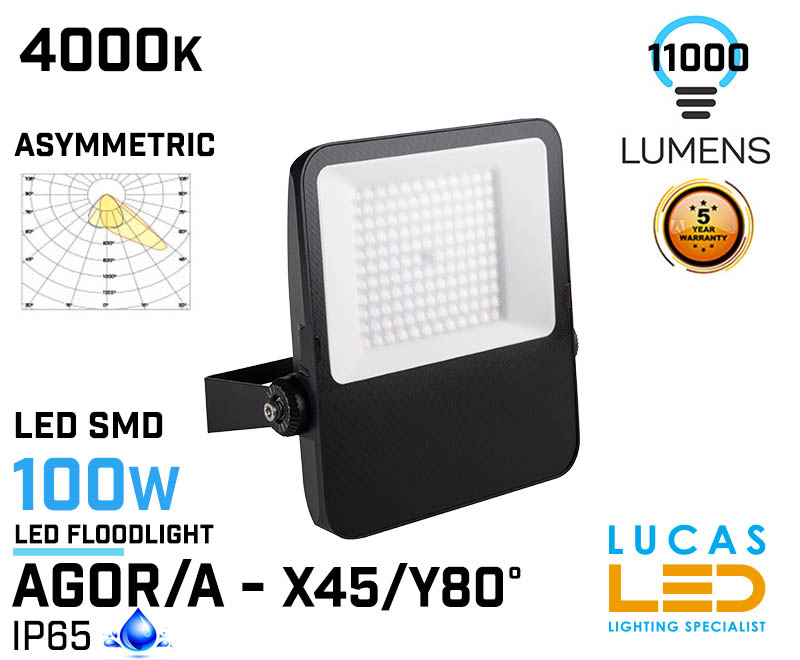 Outdoor LED Floodlight 100W - 4000K - 11000lm - IP65 - ASYMMETRIC - LED SMD light - AGOR/A