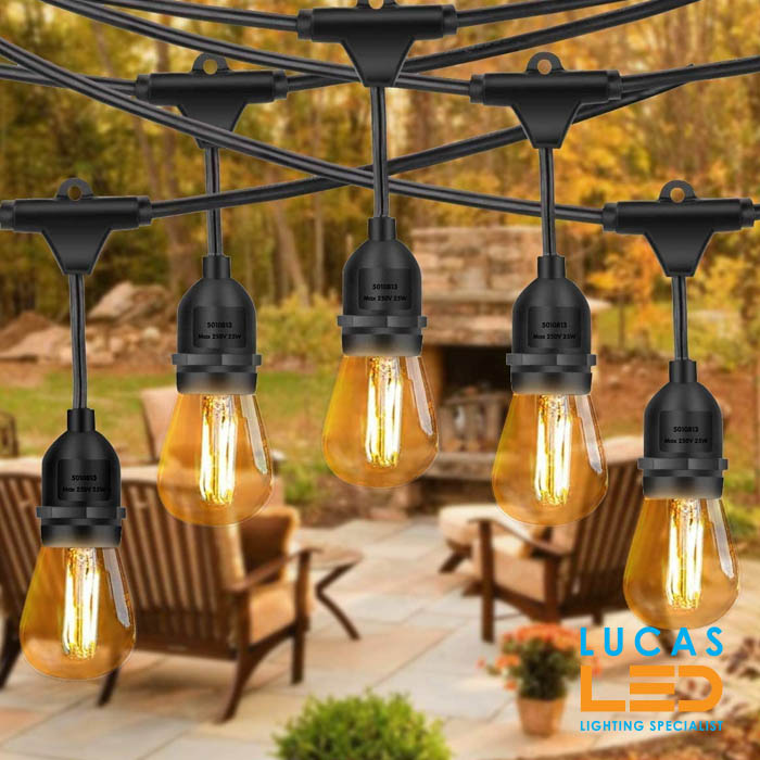 Outdoor String Lights - IP44 - 10m ( 10 x E27 bulb ) - Decorative festoon, pendant lights for indoor & outdoor