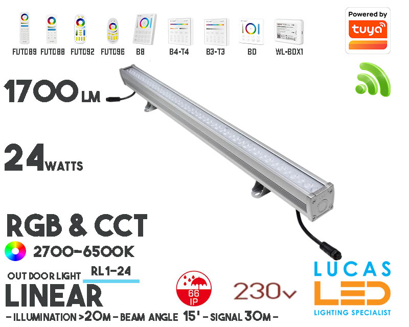 Wall Washer LED Light • RGB+CCT • 24W • 11700lm • IP66 • Smart Lighting System • Wireless • MiBoxer • RL1-24 • 230V