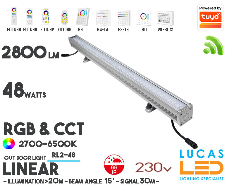 Wall Washer LED Light • RGB+CCT • 48W • 2800lm • IP66 • WiFi • Smart Lighting System • Wireless • MiBoxer • RL2-48 • 230V