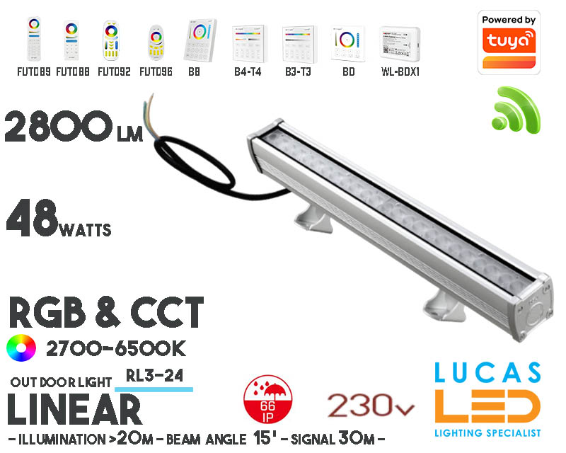 Wall Washer LED Light • RGB+CCT • 24W • 1600lm • IP66 • WiFi • Smart Lighting System • Wireless • MiBoxer • RL3-24 • 2700-6500K