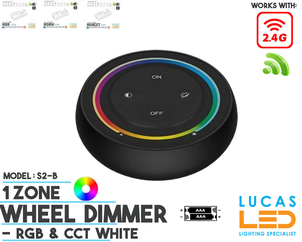 LED Wheel Dimmer • RGB+CCT • MiBoxer • 1 zone • 2.4G • Wireless • Smart Lighting System • S2-B • 2xAAA • Black edition