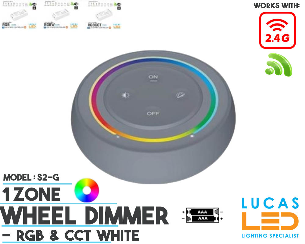 LED Wheel Dimmer • RGB+CCT • MiBoxer • 1 zone • 2.4G • Wireless • Smart Lighting System • S2-G • 2xAAA • Gray edition