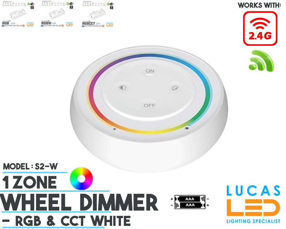 LED Wheel Dimmer • RGB+CCT  • MiBoxer • 1 zone • 2.4G  • Wireless • Smart Lighting System • S2-W • 2xAAA • White edition