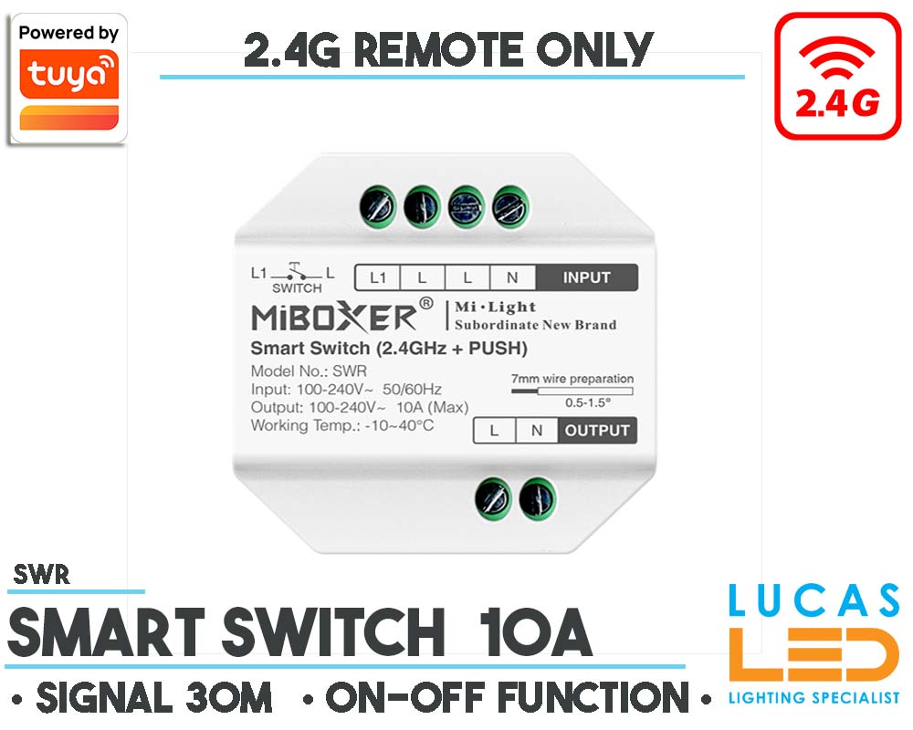 Smart Switch Relay 10A • MiBoxer • 2.4G Remote • Smart Lighting System • max 2200w • Wireless • Gateway 2.4G • 100-240V AC • 
