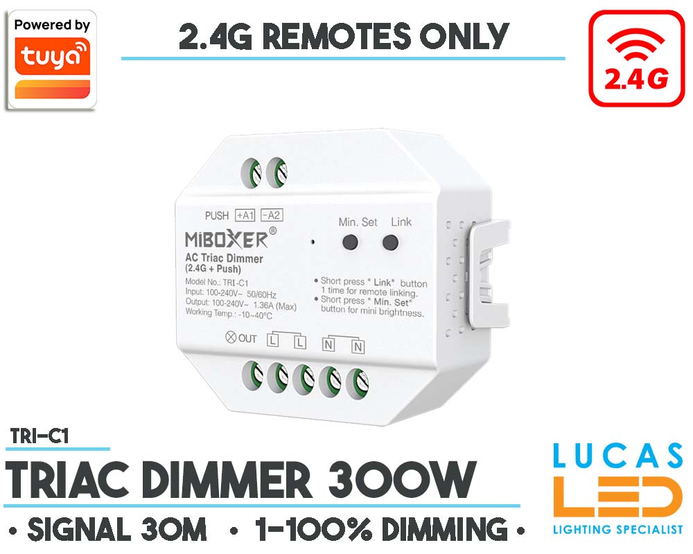 TRIAC • Dimmer 300w• MiBoxer • 2.4G Remote • Smart Lighting System • 1-100% Dimming• Wireless • Gateway 2.4G • 100-240V AC •