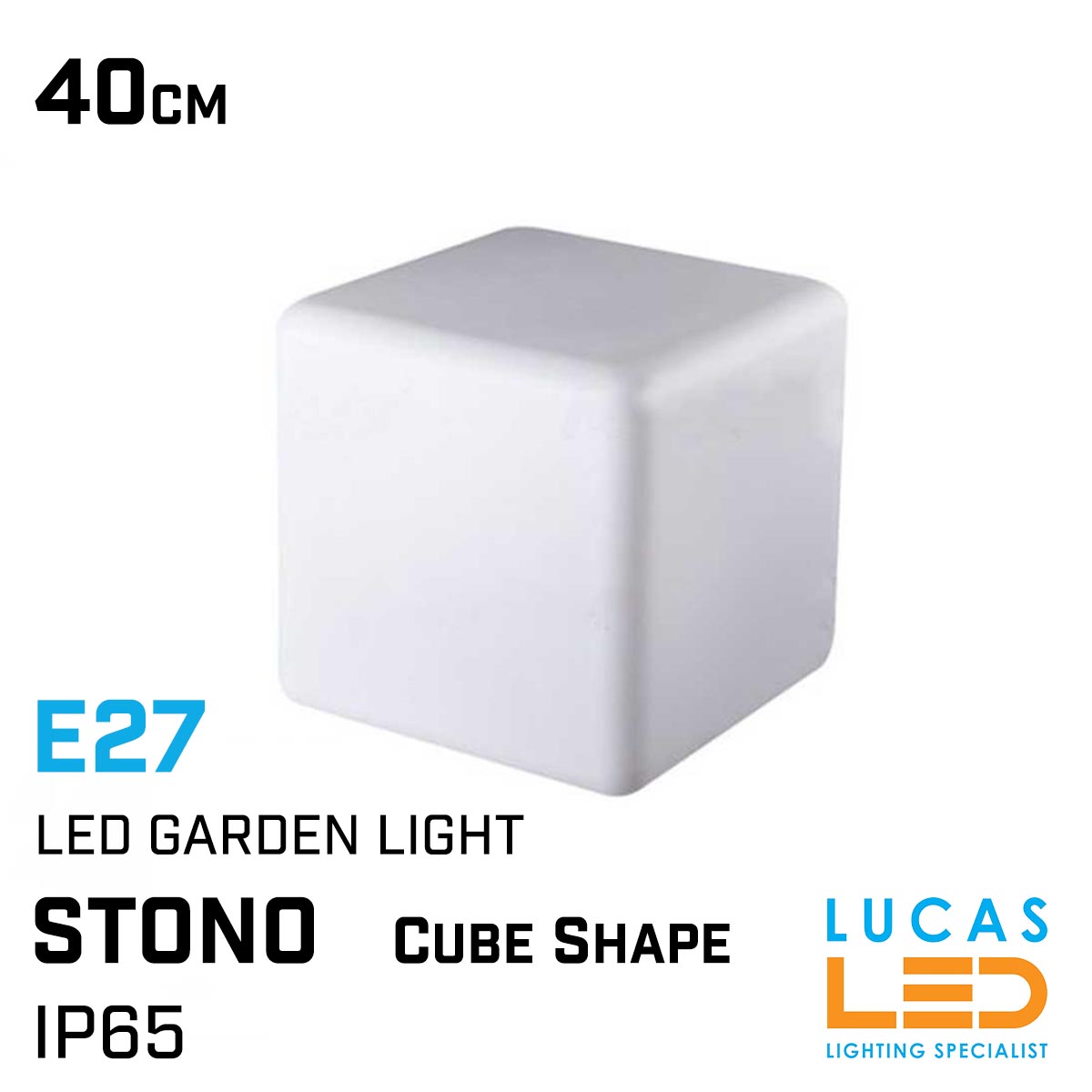 Outdoor LED Garden Decor table lamp - E27 - IP65 - STONO Cube shape 40cm- CLEARANCE