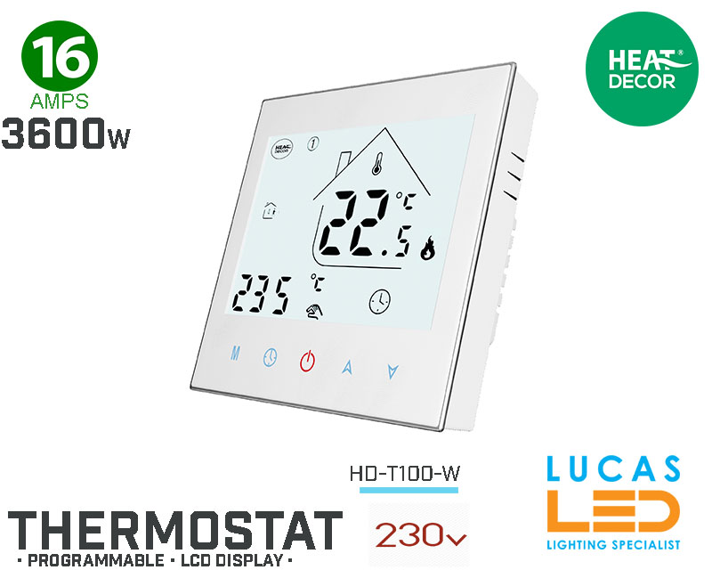 Thermostat • Room Stat • Timer Mode • Programmable • Heating Film & All Apllications • HD-T1000 •  IP20 • 230V • 16A • 3600W