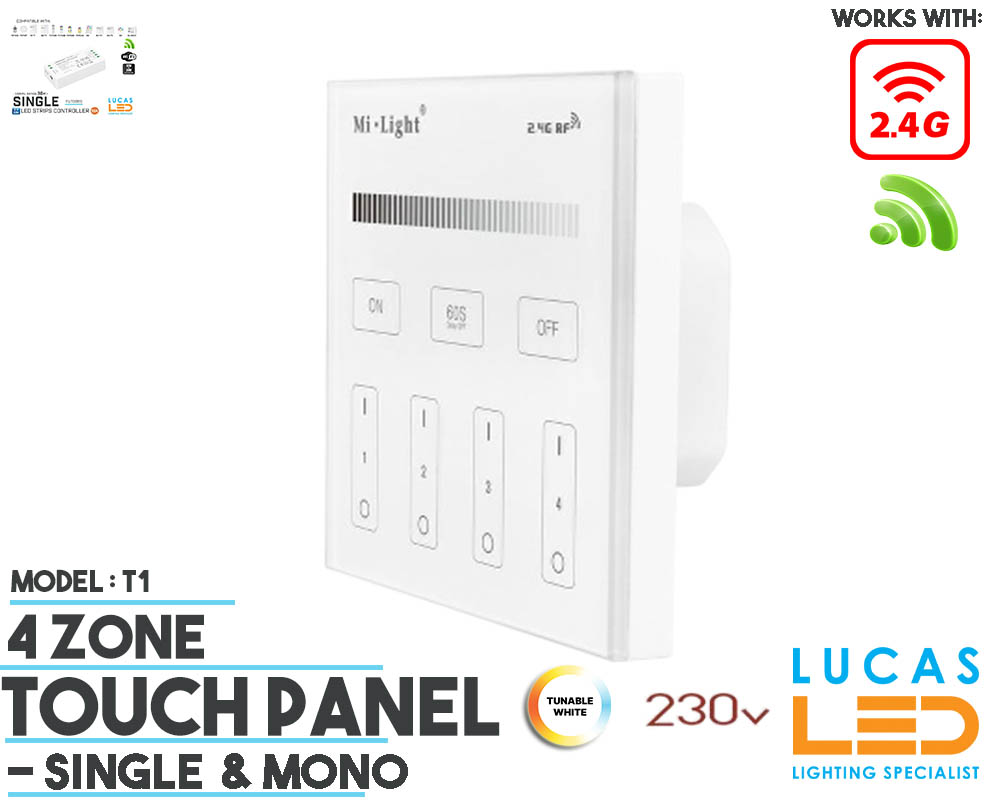 LED Touch Panel Switch • Single LED Strip • MiBoxer • 4 zone • 2.4G • Wireless • Compatible • Smart Lighting System • MultiZone • T1
