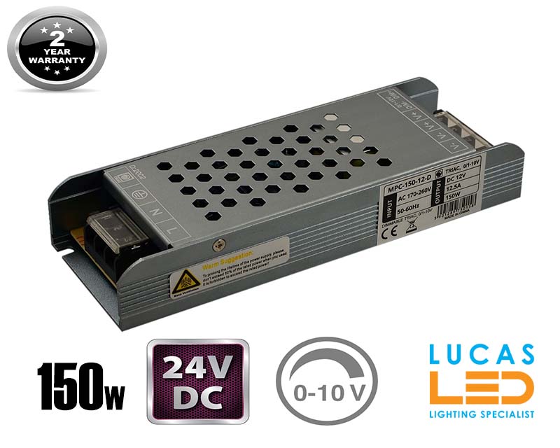 LED Triac 0/1-10V  Dimmable Driver Power Supply • 150 watts • 6.25A • DC 24V for LED Strips •