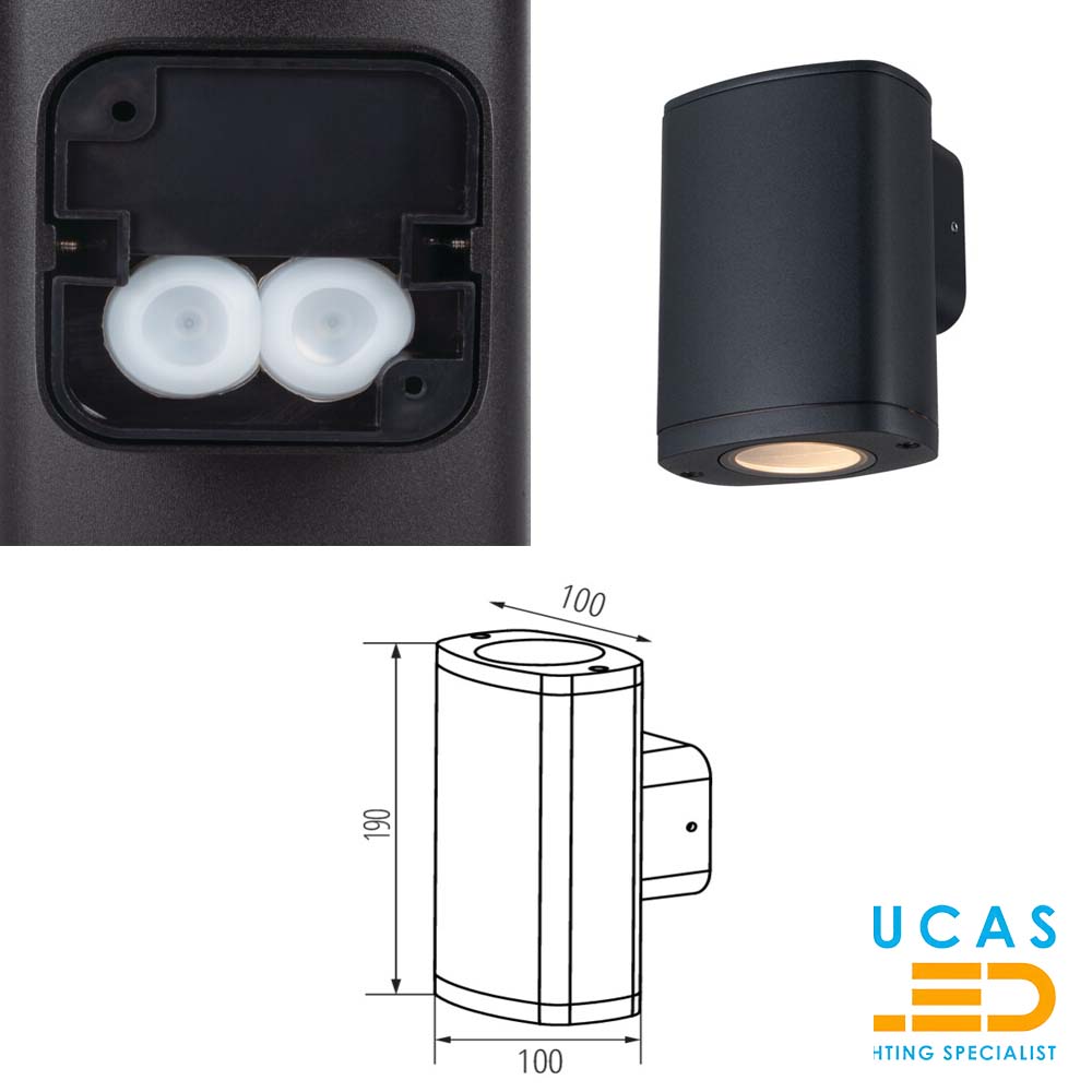 Outdoor LED Wall Lighting ZEVI 2 x Gu10 - IP54 - Surface Facade Lamp - Up & Down Light - Black colour