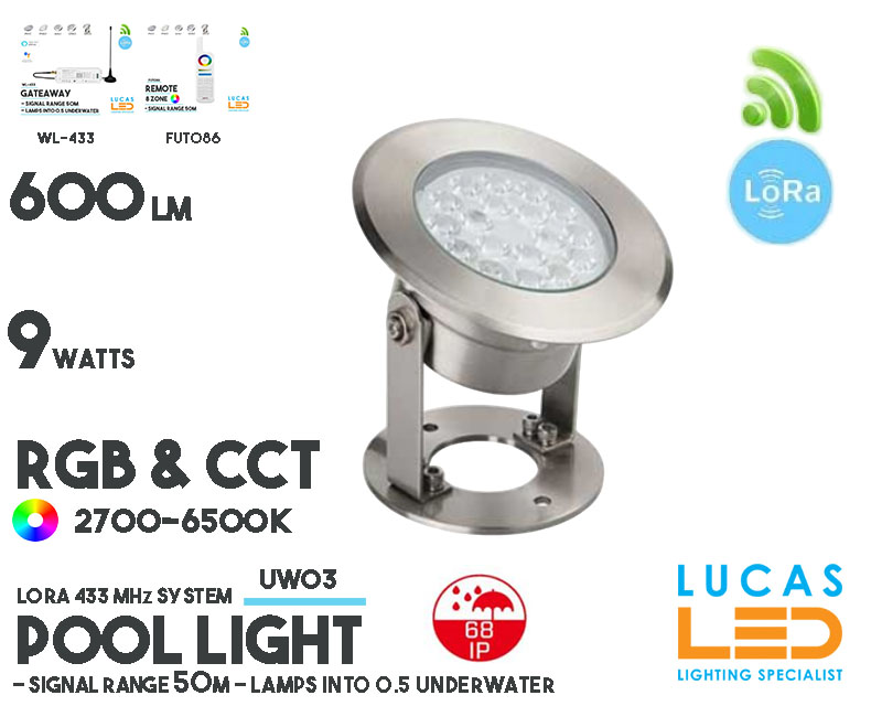LED Underwater Light • RGB+CCT • 9W • 600LM • LoRa 443MHz • Smart Lighting System • Control distance 50m • MiBoxer • UW03 • 12V