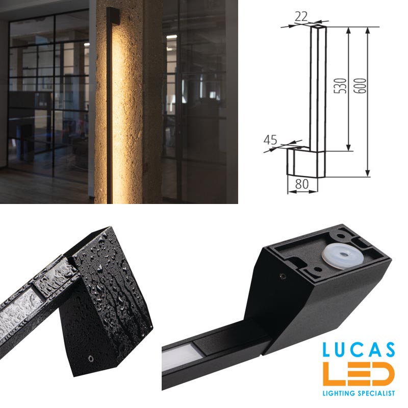 8W LED Linear Outdoor Wall Light YALTE Black 60cm - 3000K Warm White - IP54 waterproof - 350lm